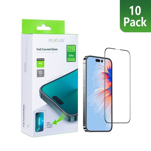 Rixus Clear HD Full Curved Edge Tempered Glass For iPhone 15 Pro (10-Pack)