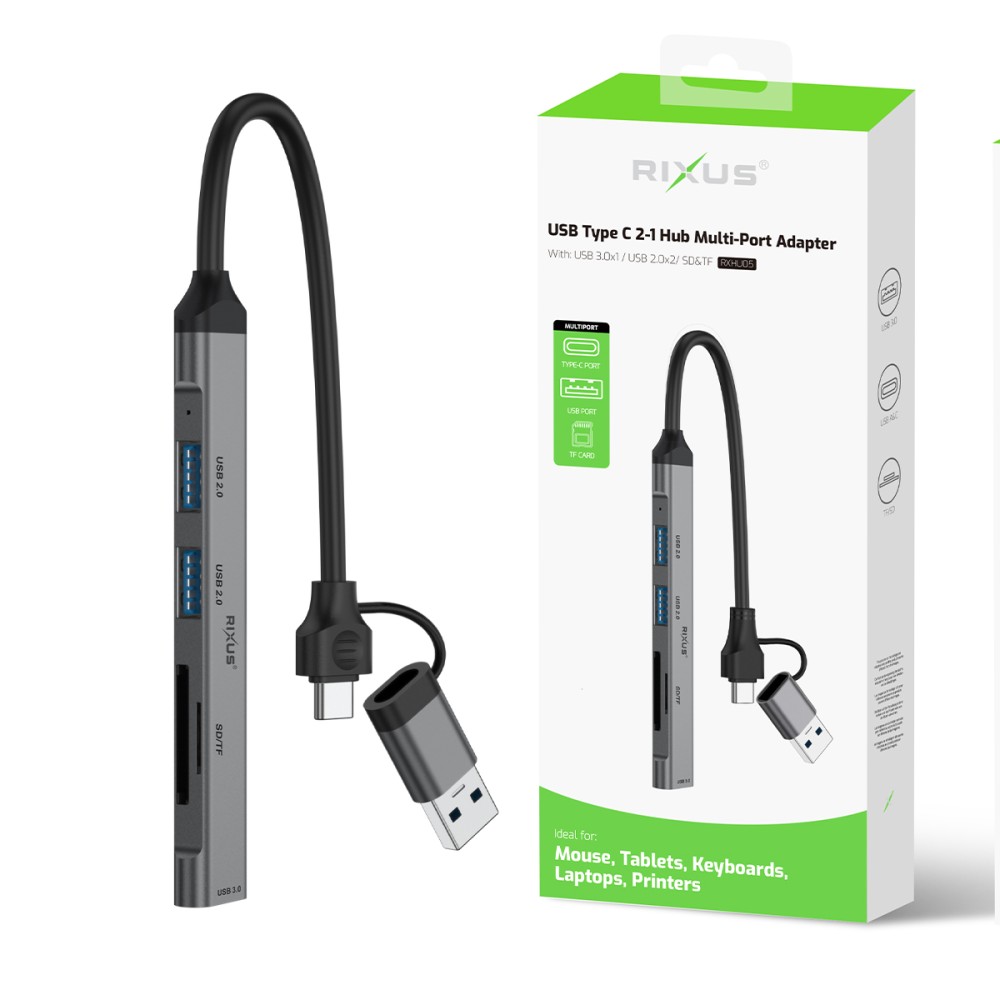 Rixus RXHU05 USB Type C 2-1 Hub Multiport Adapter