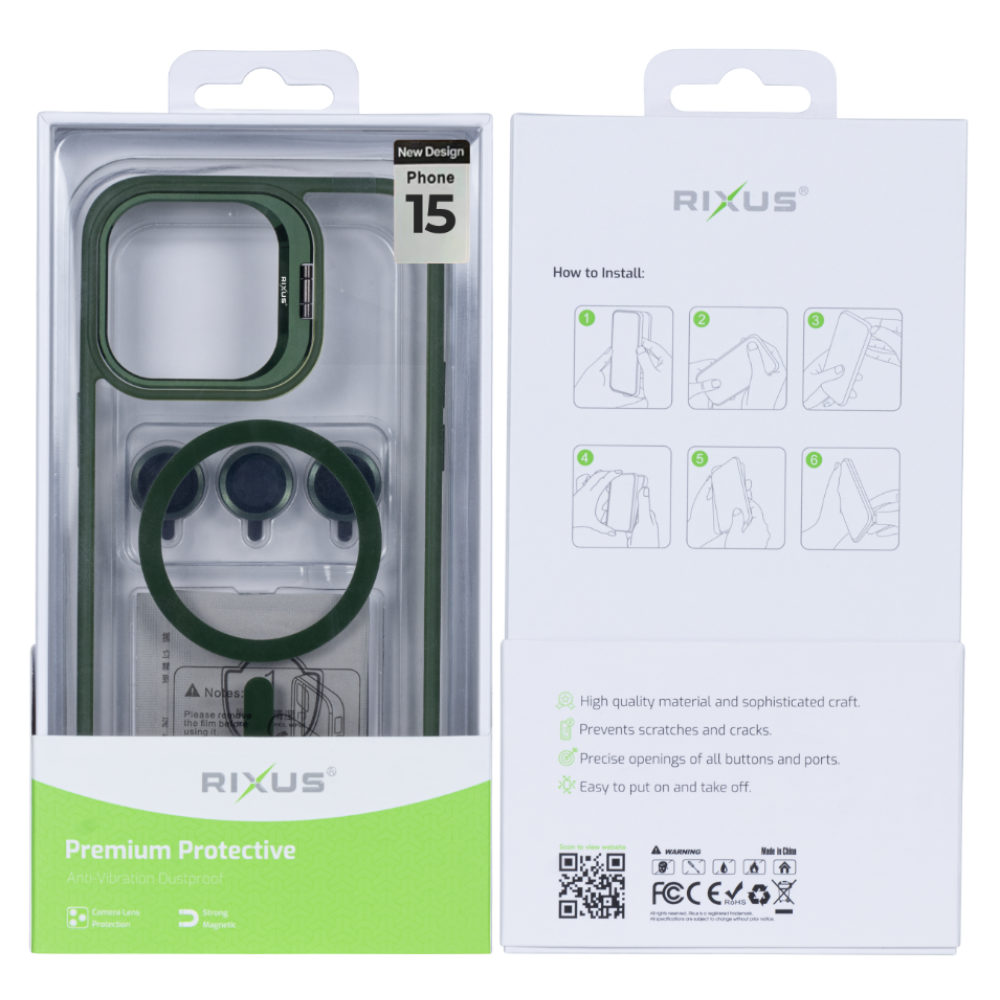 Rixus Classic 03 Case With MagSafe For iPhone 15 - Dark Green